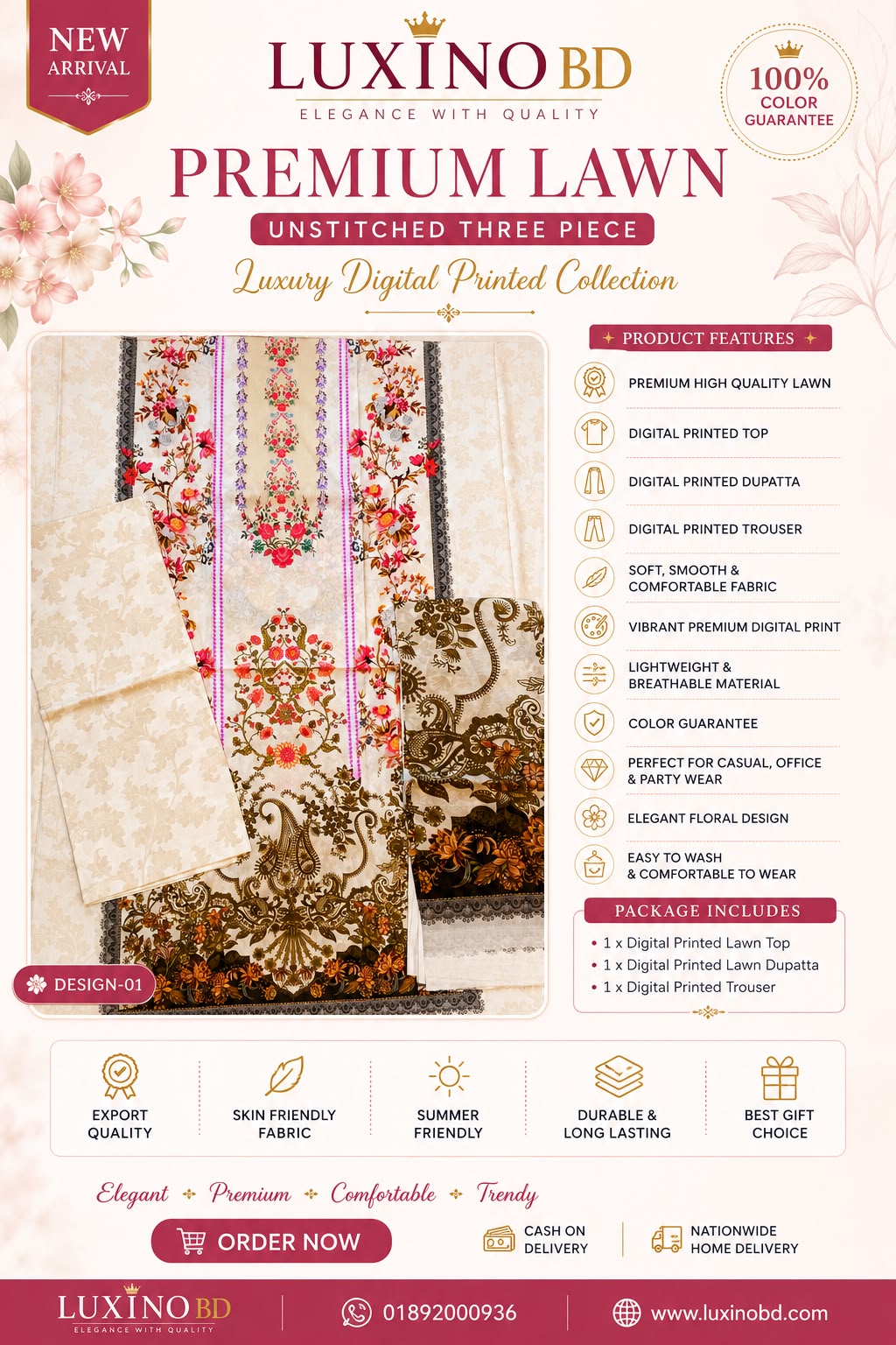 Premium High Quality Jam Jam Unstitched Three Piece